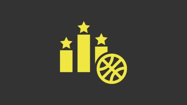 Amarelo Basquete sobre esportes vencedor pódio ícone isolado no fundo cinza. Animação gráfica em movimento de vídeo 4K — Vídeo de Stock