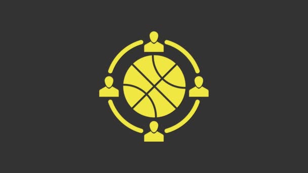 Sarı Planlama strateji konsepti simgesi gri arkaplanda izole edildi. Basketbol kupası formasyonu ve taktiği. 4K Video hareketli grafik canlandırması — Stok video