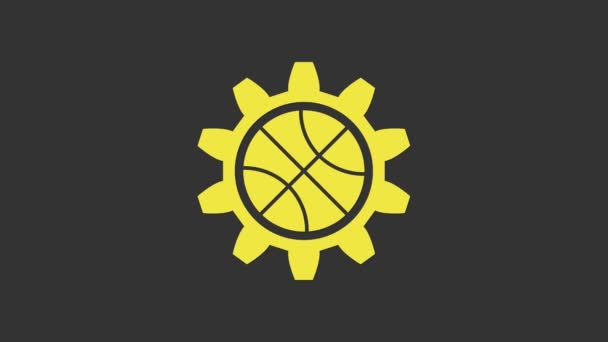 グレーの背景に分離された黄色の計画戦略コンセプトアイコン。バスケットボールカップの形成と戦術。4Kビデオモーショングラフィックアニメーション — ストック動画