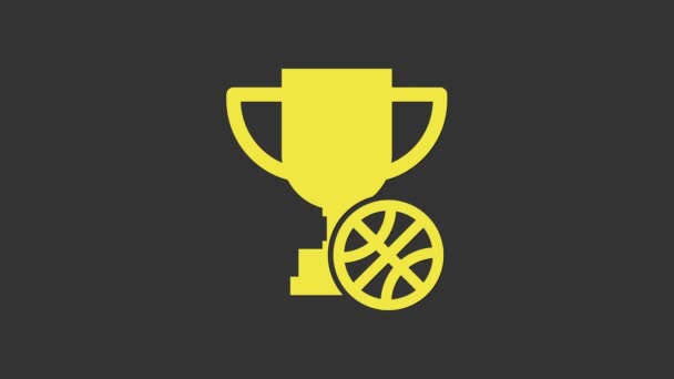 Coupe jaune avec icône de ballon de basket isolé sur fond gris. Symbole du trophée gagnant. Trophée de championnat ou compétition. Animation graphique de mouvement vidéo 4K — Video