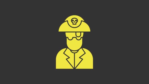 Yellow Pirate captain icon isolated on grey background. 4K Video motion graphic animation — Stock Video