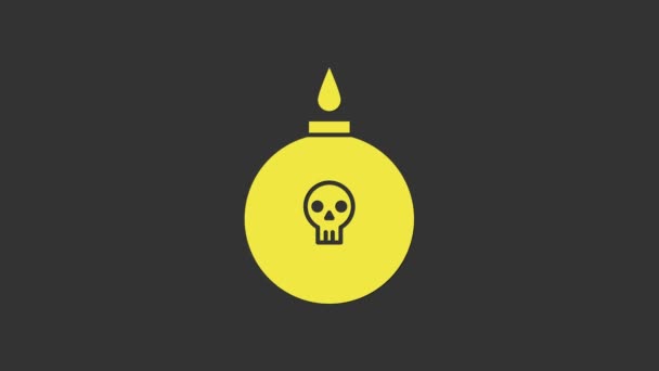 Bomba amarilla lista para explotar icono aislado sobre fondo gris. Animación gráfica de vídeo 4K — Vídeo de stock