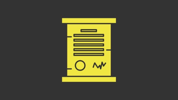 Żółty dekret, papier, pergamin, ikona przewijania izolowana na szarym tle. 4K Animacja graficzna ruchu wideo — Wideo stockowe