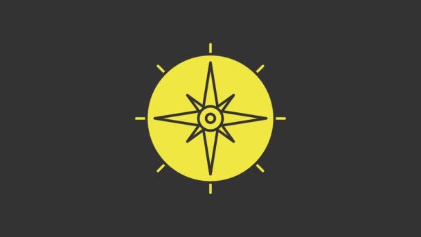 Yellow Wind rose icon isolated on grey background. Compass icon for travel. Navigation design. 4K Video motion graphic animation — Stock Video