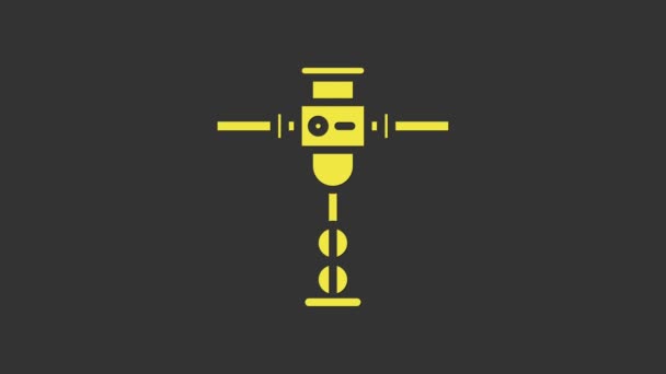Żółta ikona młota pneumatycznego Konstrukcja izolowana na szarym tle. 4K Animacja graficzna ruchu wideo — Wideo stockowe