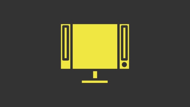 黄色のスマートテレビのアイコンは灰色の背景に隔離された。テレビの看板。4Kビデオモーショングラフィックアニメーション — ストック動画