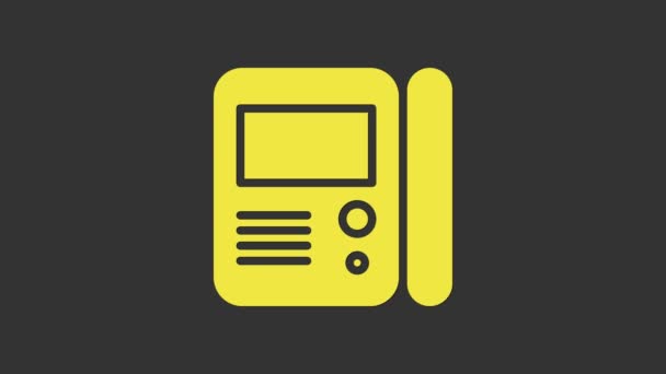 Yellow House intercom system icon isolated on grey background. 4K Video motion graphic animation — Stock Video