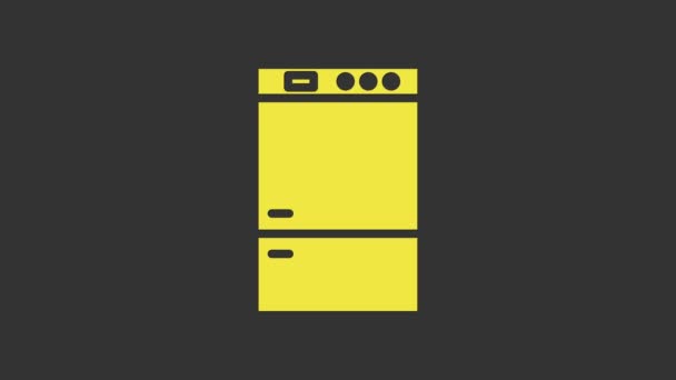 Жовта піктограма холодильника ізольована на сірому фоні. Холодильник холодильник. Побутова техніка та техніка. 4K Відео рух графічна анімація — стокове відео