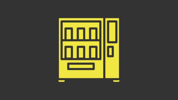 Máquina de venda automática amarela de alimentos e bebidas ícone de venda automática isolado em fundo cinza. Animação gráfica em movimento de vídeo 4K — Vídeo de Stock