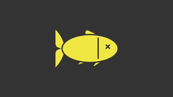 Gele vis pictogram geïsoleerd op grijze achtergrond. 4K Video motion grafische animatie — Stockvideo