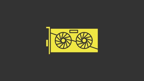 グレーの背景に隔離された黄色のビデオグラフィックカードアイコン。4Kビデオモーショングラフィックアニメーション — ストック動画