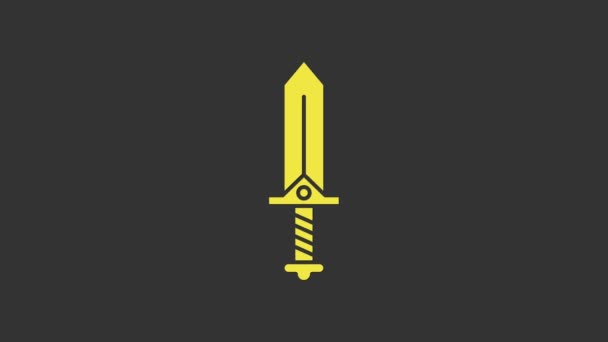 Epée jaune pour icône de jeu isolée sur fond gris. Animation graphique de mouvement vidéo 4K — Video
