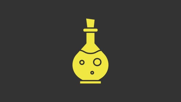 Yellow Glass bottle with magic elixir icon isolated on grey background. Computer game asset. 4K Video motion graphic animation — Stock Video