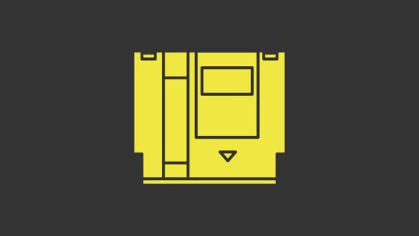 Sárga patron retro játékkonzol ikon elszigetelt szürke alapon. TV Game patron. 4K Videó mozgás grafikus animáció — Stock videók
