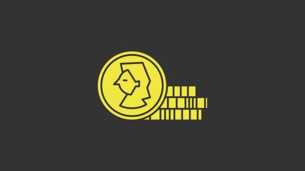 Moneda amarilla para el icono del juego aislado sobre fondo gris. Animación gráfica de vídeo 4K — Vídeo de stock