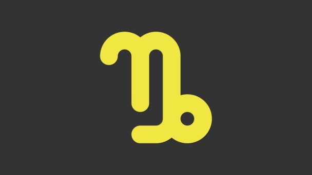 Κίτρινη εικόνα ζώδιο Αιγόκερω απομονωμένη σε γκρι φόντο. Αστρολογική συλλογή ωροσκοπίων. 4K Γραφική κίνηση κίνησης βίντεο — Αρχείο Βίντεο