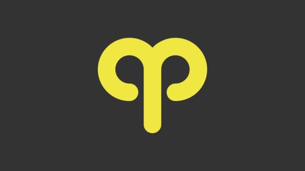 Gele Ram dierenriem pictogram geïsoleerd op grijze achtergrond. Astrologische horoscoop collectie. 4K Video motion grafische animatie — Stockvideo