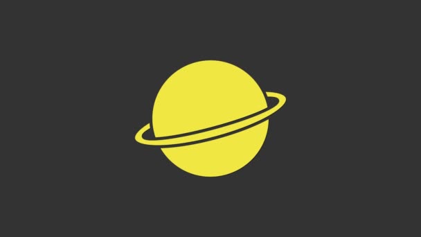 Planeta Amarillo Saturno con el icono del sistema de anillos planetarios aislado sobre fondo gris. Animación gráfica de vídeo 4K — Vídeos de Stock