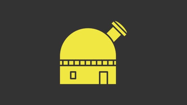 Желтая иконка астрономической обсерватории выделена на сером фоне. Видеографическая анимация 4K — стоковое видео