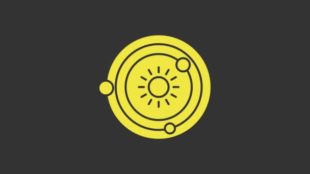 Yellow Solar system icon isolated on grey background. The planets revolve around the star. 4K Video motion graphic animation — Stock Video