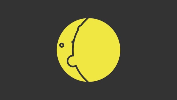灰色の背景に隔離された太陽のアイコンの黄色の日食。皆既日食。4Kビデオモーショングラフィックアニメーション — ストック動画