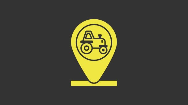 黄色拖拉机和位置图标孤立在灰色背景.4K视频运动图形动画 — 图库视频影像