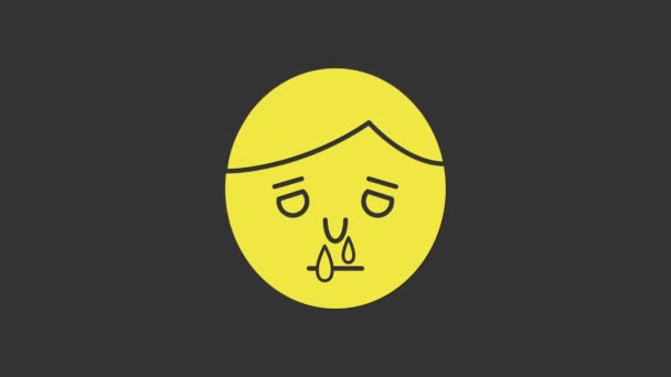 Yellow Runny nose icon isolated on grey background. Rhinitis symptoms, treatment. Nose and sneezing. Nasal diseases. 4K Video motion graphic animation — Stock Video