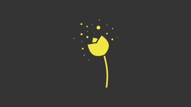 Gul blomma producerar pollen i atmosfären ikon isolerad på grå bakgrund. 4K Video motion grafisk animation — Stockvideo