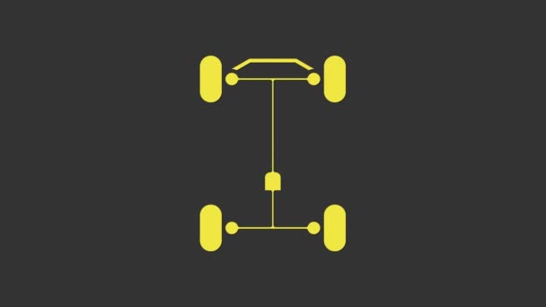 Gelbes Chassis-Autosymbol isoliert auf grauem Hintergrund. 4K Video Motion Grafik Animation — Stockvideo