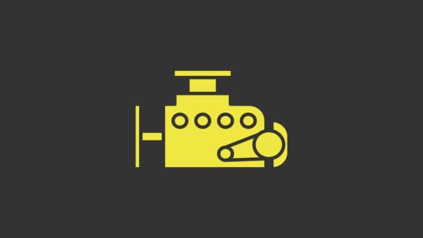 Ikona żółtego silnika na szarym tle. 4K Animacja graficzna ruchu wideo — Wideo stockowe