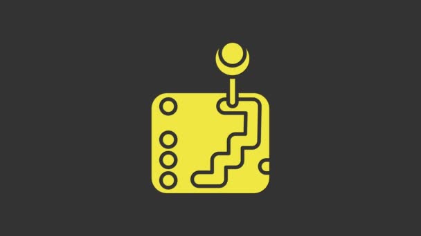 Gelbes Schaltgetriebe-Symbol isoliert auf grauem Hintergrund. Übertragungssymbol. 4K Video Motion Grafik Animation — Stockvideo