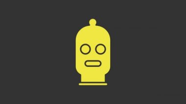 Sarı kar maskesi simgesi gri arkaplanda izole edildi. Kış sporları için bir parça kıyafet ya da bir suçlu ya da hırsız için bir maske. 4K Video hareketli grafik canlandırması