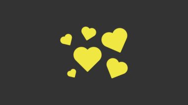 Sarı Kalp simgesi gri arkaplanda izole edildi. Romantik sembol, bağlanma, tutku ve düğün. Sevgililer Günü sembolü. 4K Video hareketli grafik canlandırması