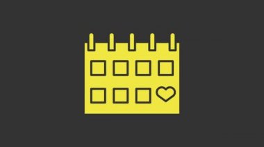 Gri arkaplanda kalp ikonu olan sarı takvim. Sevgililer Günü. Aşk sembolü. 14 Şubat. 4K Video hareketli grafik canlandırması