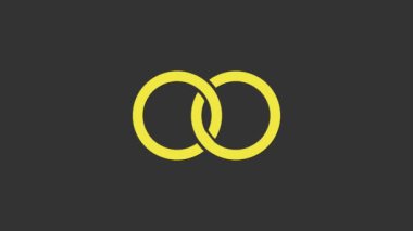 Sarı alyans simgesi gri arkaplanda izole edilmiş. Gelin ve damat mücevher tabelası. Evlilik ikonu. Elmas yüzük ikonu. 4K Video hareketli grafik canlandırması