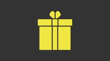 Sarı hediye kutusu ve kalp ikonu gri arka planda izole edilmiş. Sevgililer Günü. 4K Video hareketli grafik canlandırması