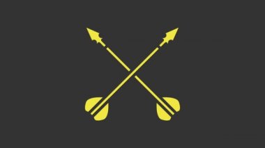 Sarı Ortaçağ çapraz ok simgesi gri arkaplanda izole edildi. Ortaçağ silahı. 4K Video hareketli grafik canlandırması