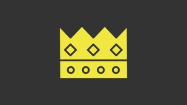 Sarı Kral taç simgesi gri arkaplanda izole edildi. 4K Video hareketli grafik canlandırması