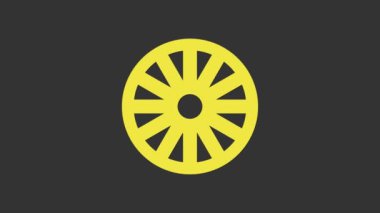 Sarı eski ahşap tekerlek simgesi gri arkaplanda izole edilmiş. 4K Video hareketli grafik canlandırması