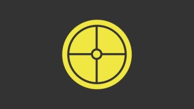 Sarı yuvarlak ahşap kalkan simgesi gri arkaplanda izole edildi. Güvenlik, güvenlik, koruma, mahremiyet, koruma kavramı. 4K Video hareketli grafik canlandırması