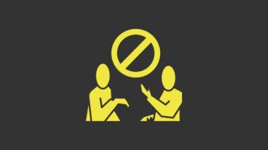 Sarı Durak plastik kirlilik simgesi gri arkaplanda izole edildi. Ekolojik poster. 4K Video hareketli grafik canlandırması