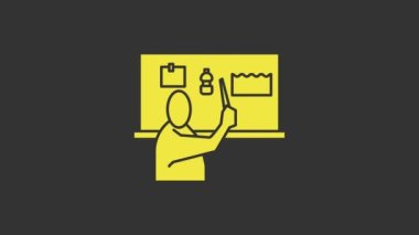 Sarı Durak plastik kirlilik simgesi gri arkaplanda izole edildi. Ekolojik poster. 4K Video hareketli grafik canlandırması