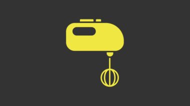 Sarı Elektrik Karıştırıcı simgesi gri arkaplanda izole edildi. Mutfak blenderi. 4K Video hareketli grafik canlandırması