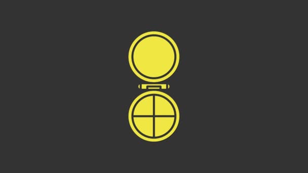 Maquillaje amarillo en polvo con icono de espejo aislado sobre fondo gris. Animación gráfica de vídeo 4K — Vídeo de stock