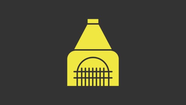 Icono de chimenea interior amarillo aislado sobre fondo gris. Animación gráfica de vídeo 4K — Vídeo de stock