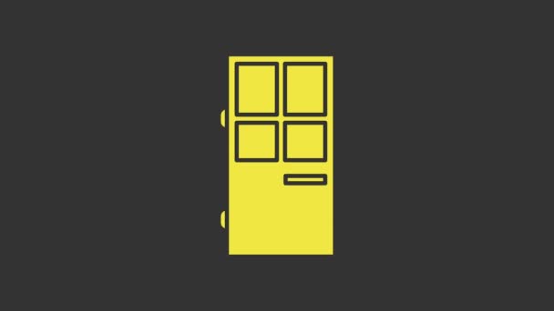 Yellow Closed door icon isolated on grey background. 4K Video motion graphic animation — Stock Video