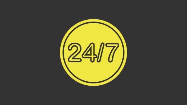 Žluté hodiny 24 hodin ikona izolované na šedém pozadí. Celodenní cyklická ikona. 24 hodinový symbol služby. Grafická animace pohybu videa 4K — Stock video