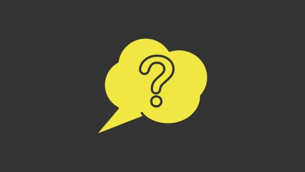 Yellow Speech bubble and Question icon terisolasi pada latar belakang abu-abu. Tanda tangan FAQ. Salin file, chat speech bubble dan chart. Animasi grafis gerak Video 4K — Stok Video