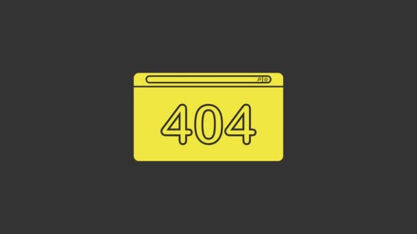 Жовта сторінка з іконою помилки 404 ізольована на сірому фоні. Template повідомляє, що сторінка не знайдена. 4K Відеографічна анімація — стокове відео