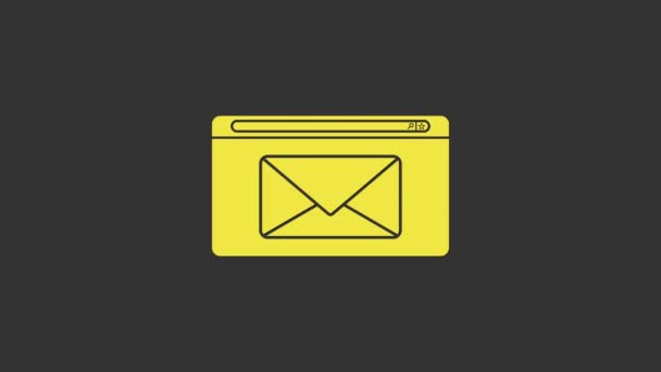 Ikona Žlutá pošta a e-mail izolované na šedém pozadí. E-mail - symbol obálky. Podpis e-mailové zprávy. Grafická animace pohybu videa 4K — Stock video